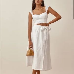 Reformation Linen Set Top and Skirt. Side 4 Petit. New with tags.